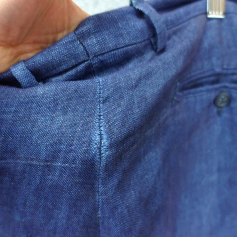 Italian European Linen Pants Mens XXL Blue Cuffed Trousers Summer PEPITOS 39x31